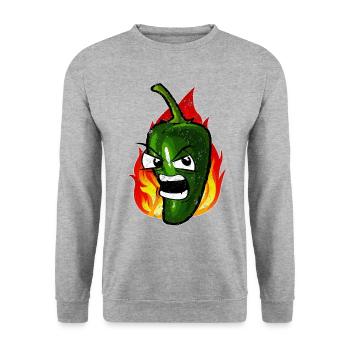 Scharfe Grüne Chili Feurig - Unisex Pullover - Weißgrau meliert - Vorne - Alina (178cm) & Michal (187cm)