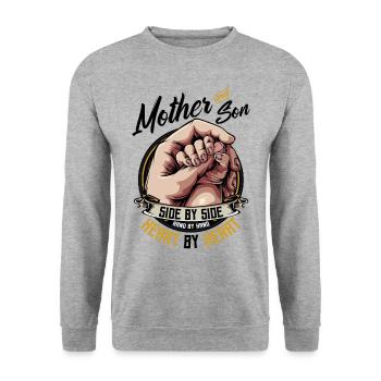Mutter und Sohn - Unisex Pullover - Weißgrau meliert - Vorne - Alina (178cm) & Michal (187cm)