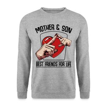 Mutter und Sohn - Unisex Pullover - Weißgrau meliert - Vorne - Alina (178cm) & Michal (187cm)