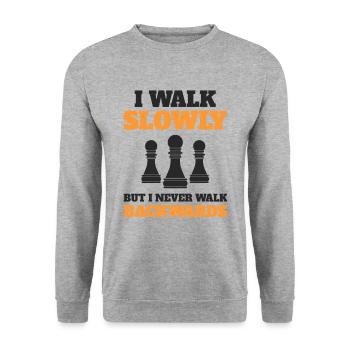 Schach Schachspieler Retro - Unisex Pullover - Weißgrau meliert - Vorne - Alina (178cm) & Michal (187cm)