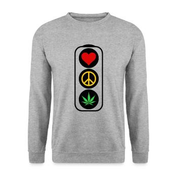 Feu de signalisation Coeur Paix Weed Love Paix Cannabis Love - Sweat-shirt Unisexe - gris chiné - Devant - Alina (178cm) & Michal (187cm)
