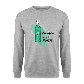 Pfeffi geht immer! T-Shirt - Unisex Pullover - Weißgrau meliert - Vorne - Alina (178cm) & Michal (187cm)
