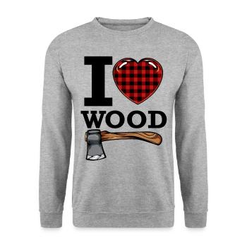 I Love Wood Cool Statement Lumberjack Gift - Unisex Sweatshirt - salt & pepper - Front - Alina (178cm) & Michal (187cm)