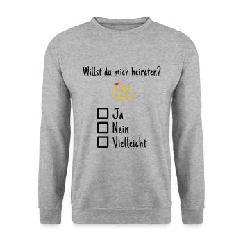 Willst du mich heiraten? - Unisex Pullover - Weißgrau meliert - Vorne - Alina (178cm) & Michal (187cm)