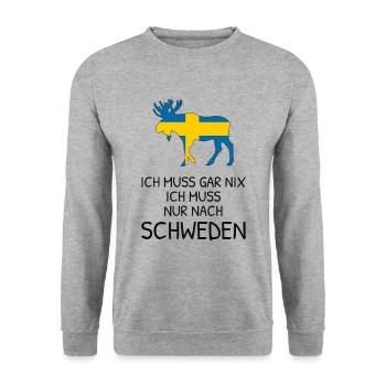 Ich Muss Gar Nix - Ich Muss Nur Nach Schweden - Unisex Pullover - Weißgrau meliert - Vorne - Alina (178cm) & Michal (187cm)