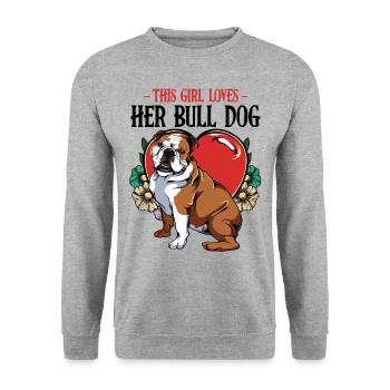 This Girl Loves Her Bulldog Hundeliebe Geschenk - Unisex Pullover - Weißgrau meliert - Vorne - Alina (178cm) & Michal (187cm)