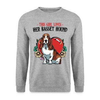 This Girl Loves Her Basset Hound Spruch Geschenk - Unisex Pullover - Weißgrau meliert - Vorne - Alina (178cm) & Michal (187cm)