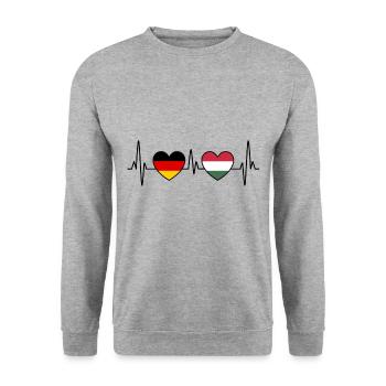 Ungarn Deutschland Herzschlag EKG - Reise - Unisex Pullover - Weißgrau meliert - Vorne - Alina (178cm) & Michal (187cm)
