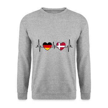 Dänemark Deutschland Herzschlag EKG - Reise - Unisex Pullover - Weißgrau meliert - Vorne - Alina (178cm) & Michal (187cm)