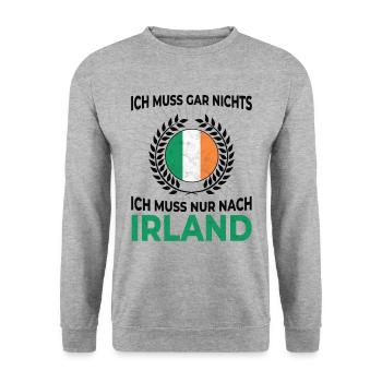 Ich muss gar nichts - Ich muss nur nach Irland - Unisex Pullover - Weißgrau meliert - Vorne - Alina (178cm) & Michal (187cm)