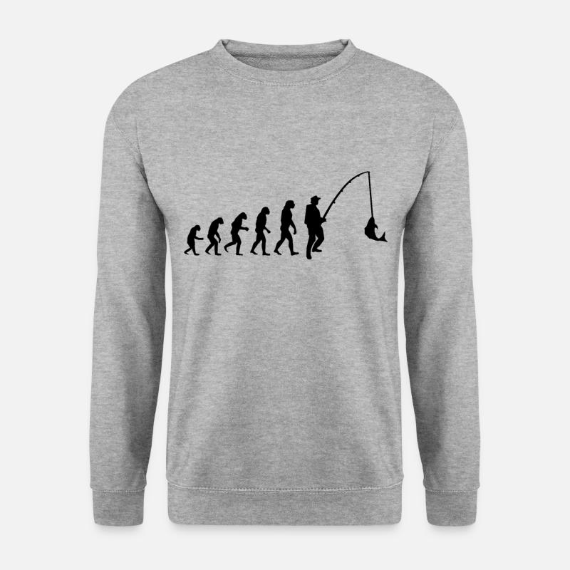 Angeln - Evolution - Geschenk - Fischer - Fischen - Unisex Pullover - Weißgrau meliert