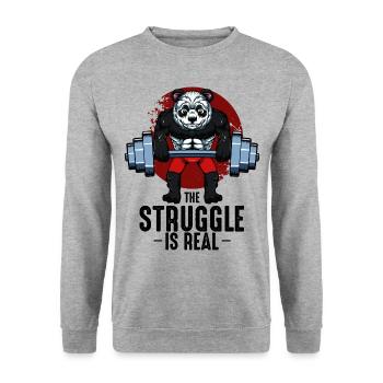 Cadeau Bodybuilder Cool Body Building Panda - Sweat-shirt Unisexe - gris chiné - Devant - Alina (178cm) & Michal (187cm)