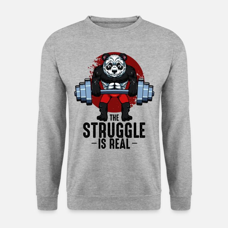 Body Building Panda Cool Bodybuilder Geschenk - Unisex Pullover - Weißgrau meliert