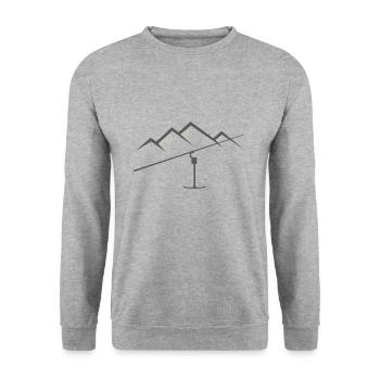 Skilift vor Bergen - Unisex Pullover - Weißgrau meliert - Vorne - Alina (178cm) & Michal (187cm)