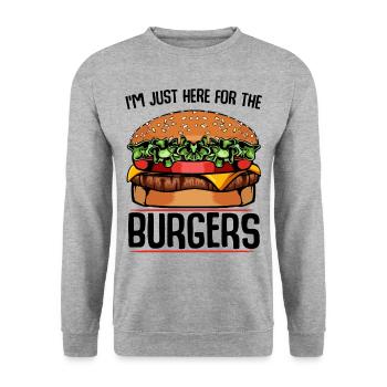 I‘m Just Here For The Burgers Hamburger Geschenk - Unisex Pullover - Weißgrau meliert - Vorne - Alina (178cm) & Michal (187cm)