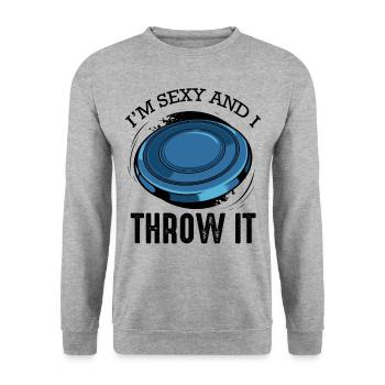Discgolf Spruch Lustig Wortspiel Frisbee Geschenk - Unisex Pullover - Weißgrau meliert - Vorne - Alina (178cm) & Michal (187cm)