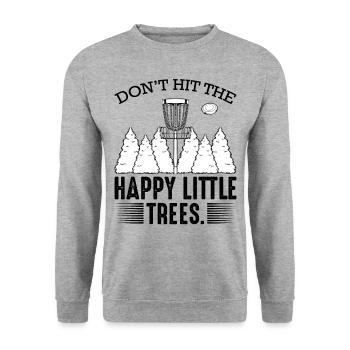 Don't Hit The Happy Little Trees Disc Golf Gift - Unisex Sweatshirt - salt & pepper - Front - Alina (178cm) & Michal (187cm)