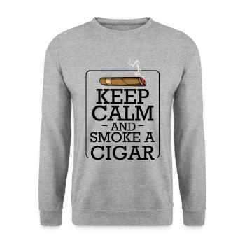 Keep Calm Zigarren Spruch Zigarrenraucher Geschenk - Unisex Pullover - Weißgrau meliert - Vorne - Alina (178cm) & Michal (187cm)