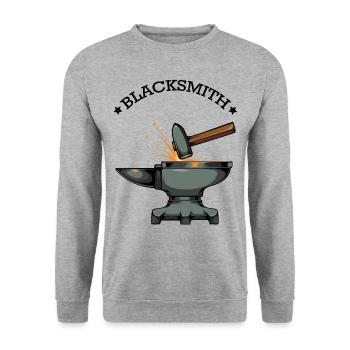 Schmied Amboss Hammer Schmieden Geschenkidee - Unisex Pullover - Weißgrau meliert - Vorne - Alina (178cm) & Michal (187cm)