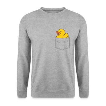 Badeente Gummiente Quietscheente Brusttasche - Unisex Pullover - Weißgrau meliert - Vorne - Alina (178cm) & Michal (187cm)
