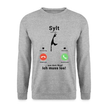 Sylt Anruf Calll Nordsee Urlaub - Unisex Pullover - Weißgrau meliert - Vorne - Alina (178cm) & Michal (187cm)