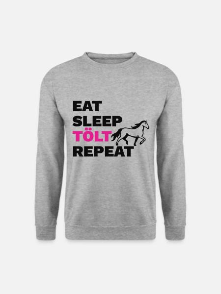 Islandpferd Eat Sleep Tölt Repeat Geschenk - Unisex Pullover - Weißgrau meliert