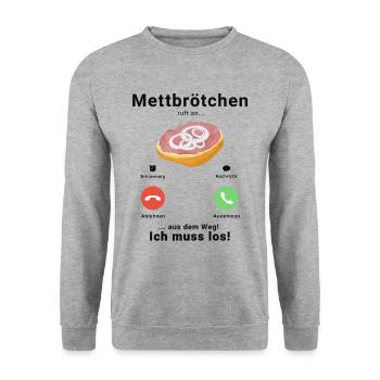 Mett Mettbrötchen Hackfleisch Hackepeter Brötchen - Unisex Pullover - Weißgrau meliert - Vorne - Alina (178cm) & Michal (187cm)