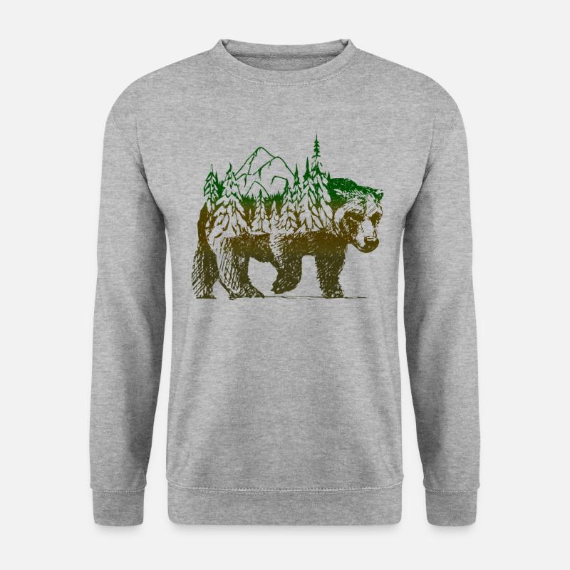 Bär Natur Landschaft Gebirge - Unisex Pullover - Weißgrau meliert
