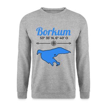 Borkum Koordinaten Nordsee Insel Urlaub - Unisex Pullover - Weißgrau meliert - Vorne - Alina (178cm) & Michal (187cm)