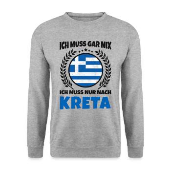 Ich Muss Gar Nix Ich Muss Nur Nach Kreta - Unisex Pullover - Weißgrau meliert - Vorne - Alina (178cm) & Michal (187cm)