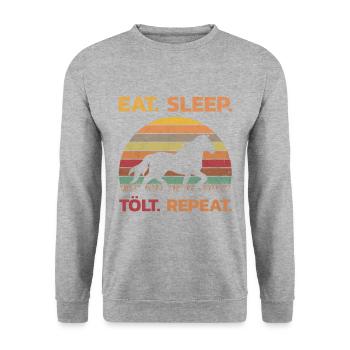 Cheval islandais manger sommeil Tölt répéter cadeau rétro - Sweat-shirt Unisexe - gris chiné - Devant - Alina (178cm) & Michal (187cm)