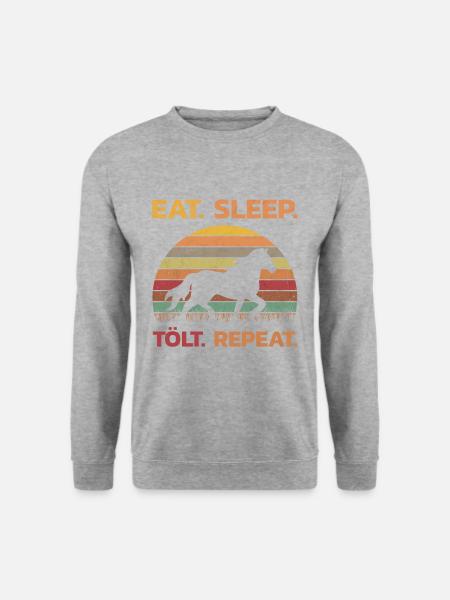 Islandpferd Eat Sleep Tölt Repeat Retro Geschenk - Unisex Pullover - Weißgrau meliert