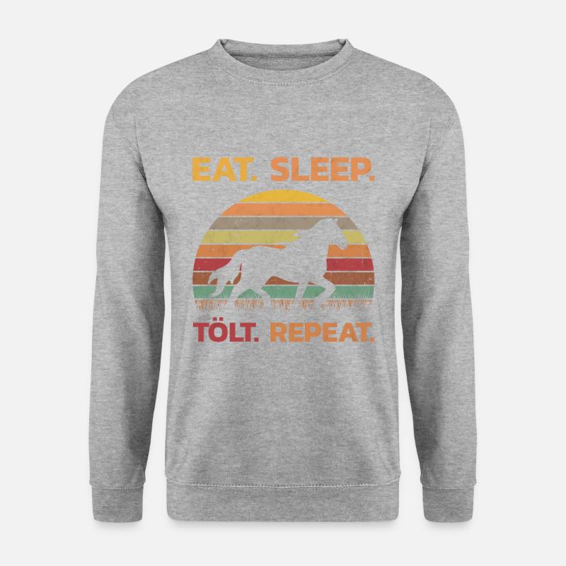 Islandpferd Eat Sleep Tölt Repeat Retro Geschenk - Unisex Pullover - Weißgrau meliert