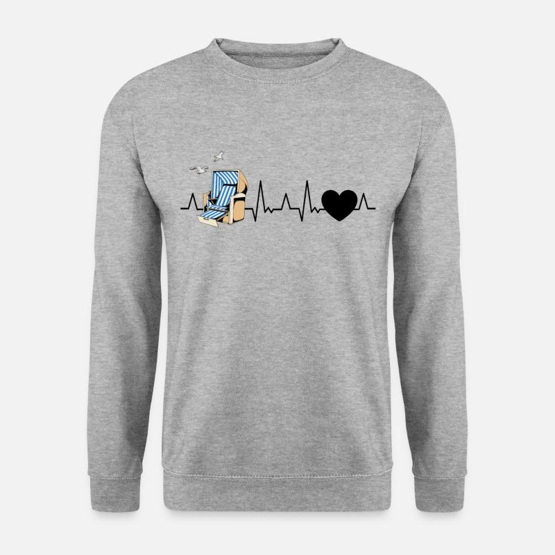 Strandkorb Herzschlag Strand Ostsee Nordsee - Unisex Pullover - Weißgrau meliert