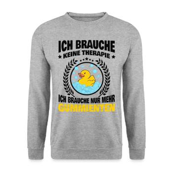 Gummiente Quietscheente Witziger Spruch - Unisex Pullover - Weißgrau meliert - Vorne - Alina (178cm) & Michal (187cm)