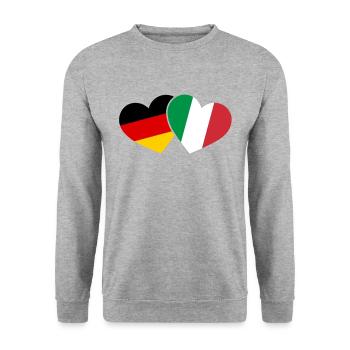 Italien und Deutschland Herz Urlaub Reise - Unisex Pullover - Weißgrau meliert - Vorne - Alina (178cm) & Michal (187cm)