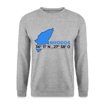 Griechenland Rhodos Koordinaten Insel Urlaub Reise - Unisex Pullover - Weißgrau meliert - Vorne - Alina (178cm) & Michal (187cm)