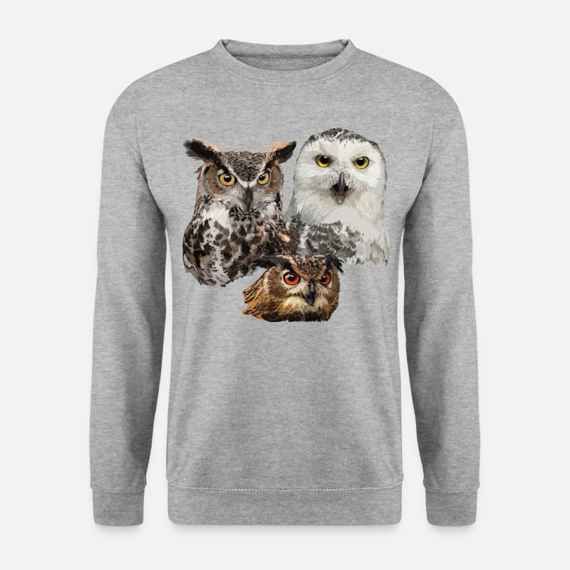 Eulen - Unisex Pullover - Weißgrau meliert