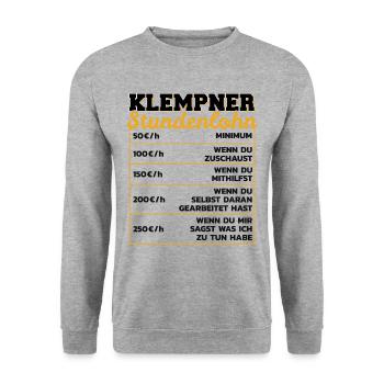 Klempner Stundenlohn Heizungsbauer Stundensatz - Unisex Pullover - Weißgrau meliert - Vorne - Alina (178cm) & Michal (187cm)