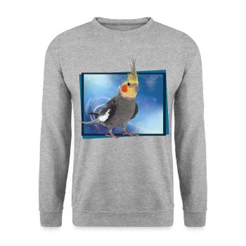 Nymph Cockatoo - Unisex Sweatshirt - salt & pepper - Front - Alina (178cm) & Michal (187cm)