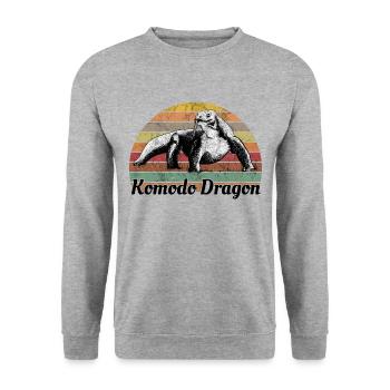 Komodo Dragon Komodowaran Komodo Reptilien Vintage - Unisex Pullover - Weißgrau meliert - Vorne - Alina (178cm) & Michal (187cm)