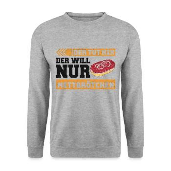 Mett Mettbrötchen Hackfleisch Hackepeter Brötchen - Unisex Pullover - Weißgrau meliert - Vorne - Alina (178cm) & Michal (187cm)
