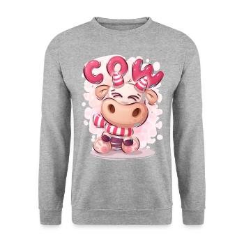 Cute Funny Cartoon Cow Character Pink Animal - Unisex Sweatshirt - salt & pepper - Front - Alina (178cm) & Michal (187cm)