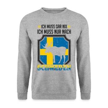 Ich Muss Gar Nichts Ich Muss Nur Nach Schweden - Unisex Pullover - Weißgrau meliert - Vorne - Alina (178cm) & Michal (187cm)