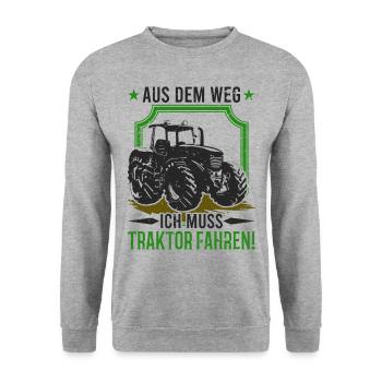 Aus dem Weg ich muss Traktor fahren Landwirt Bauer - Unisex Pullover - Weißgrau meliert - Vorne - Alina (178cm) & Michal (187cm)