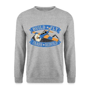 Build Fly Crash Rebuild model airplane gift - Unisex Sweatshirt - salt & pepper - Front - Alina (178cm) & Michal (187cm)