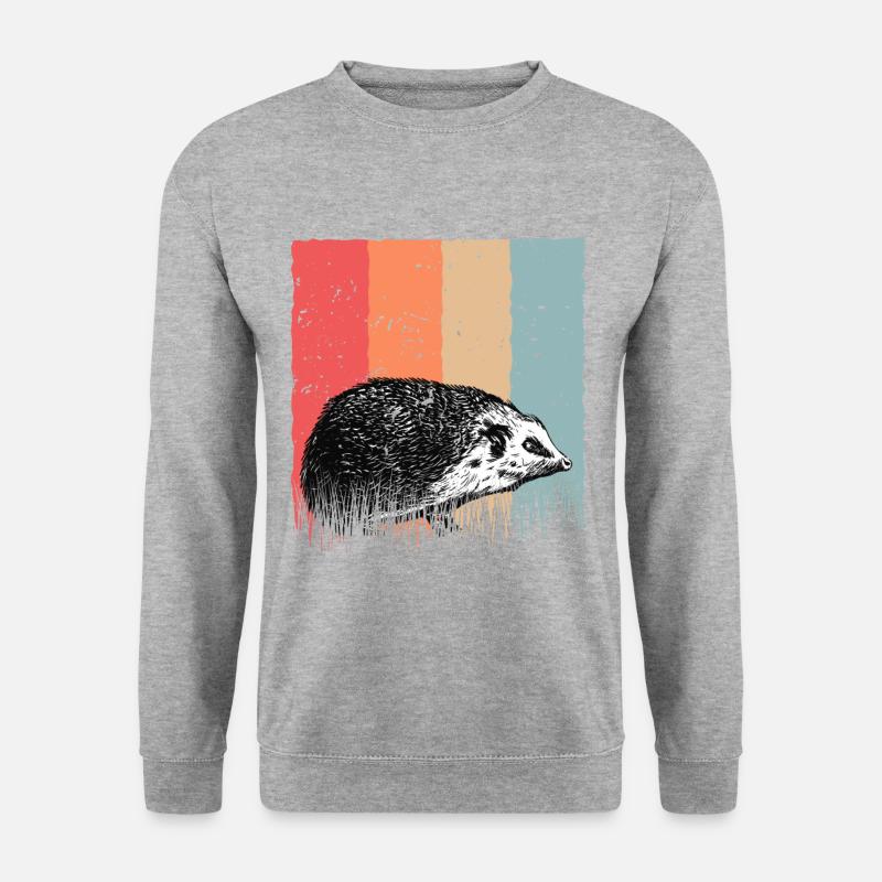Igel Retro Vintage Igel Herbst Tier Geschenk - Unisex Pullover - Weißgrau meliert