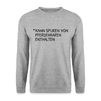 Kann Spuren von Pferdehaaren enthalten - Unisex Pullover - Weißgrau meliert - Vorne - Alina (178cm) & Michal (187cm)