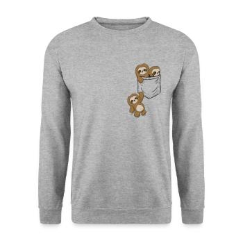 Jolis bébés paresseux kawaii jouent dans le sac - Sweat-shirt Unisexe - gris chiné - Devant - Alina (178cm) & Michal (187cm)