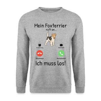 Mein Foxterrier ruft an Drahthaar-Foxterrier - Unisex Pullover - Weißgrau meliert - Vorne - Alina (178cm) & Michal (187cm)